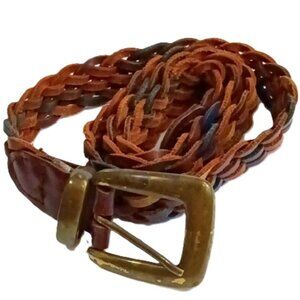 Vintage Braided‎ Multi-tone Leather Belt w/Brass Buckle Made in Guatemala 41''